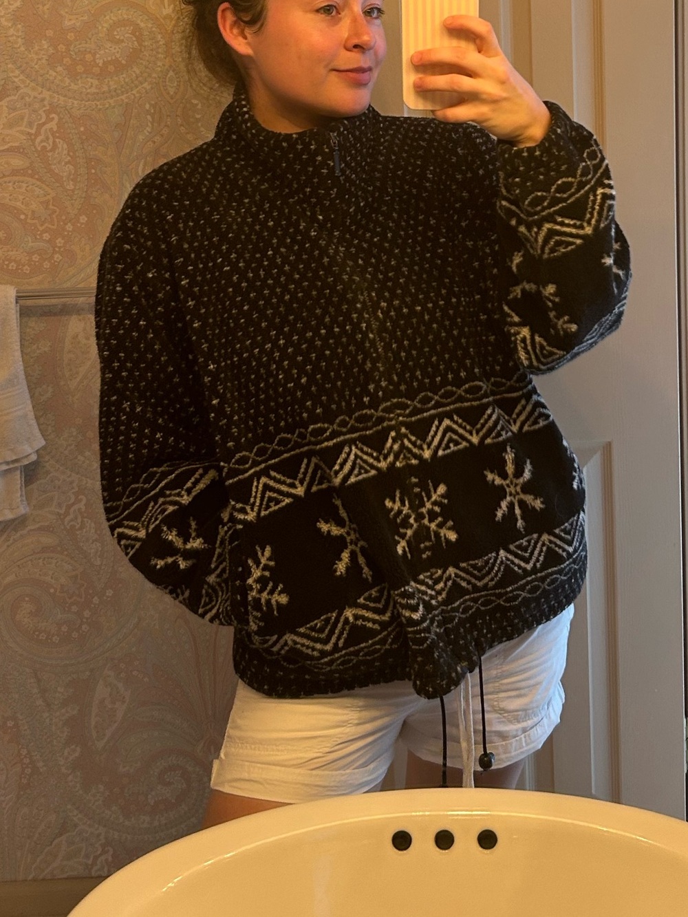 Cabela's Black and White Fair Isle Mockneck Fleece  Size L